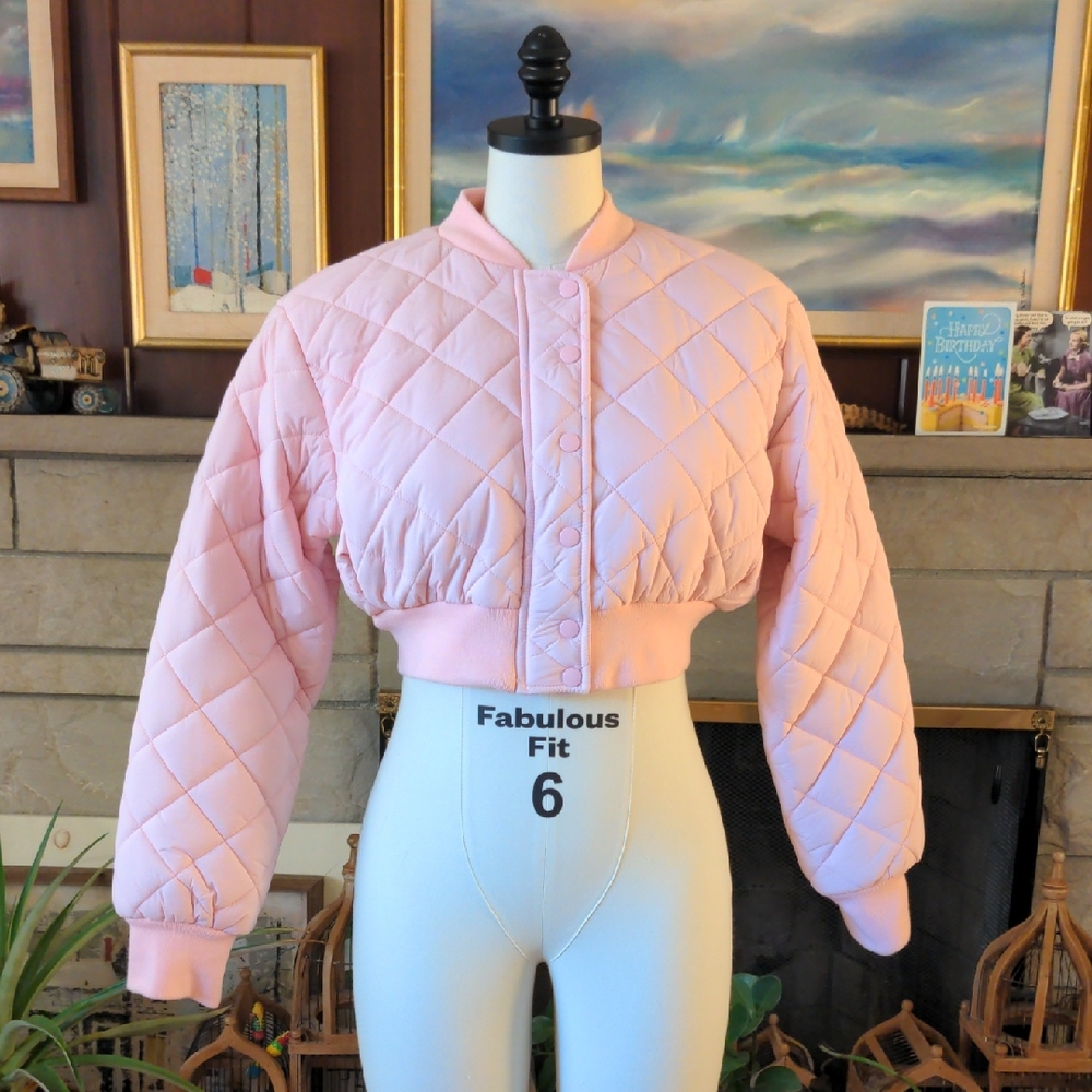 Forever 21 Light Pink Quilted Bomber Jacket